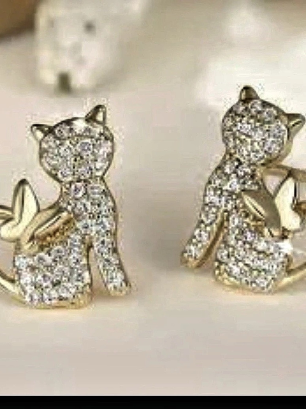 Cat with Butterfly Tail Earrings Gold & Clear